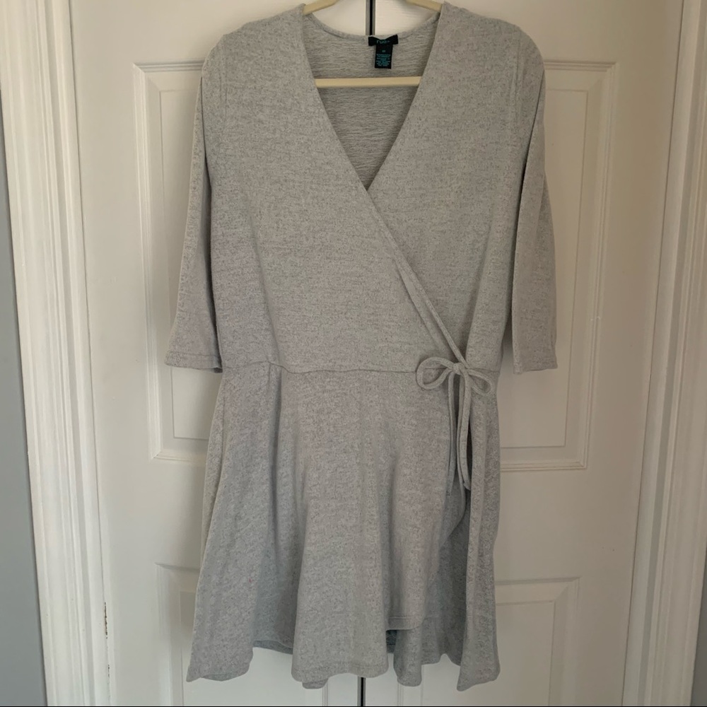 SALE! Rue21 Gray Fleece Tie Waist Sweater Dress Mini Length Size 3X